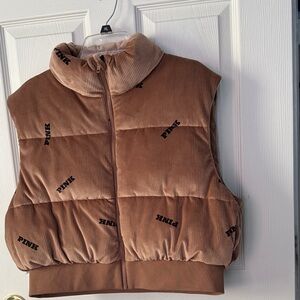 PINK Victoria's Secret Brown Corduroy Puffer Vest